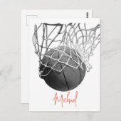 Black & White Basketball Ball & Net Your Name Briefkaart (Voorkant / Achterkant)