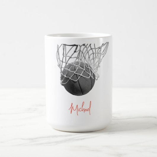 Black & White Basketball Ball & Net Your Name Koffiemok (Center)