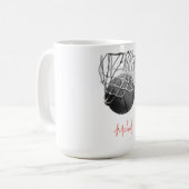 Black & White Basketball Ball & Net Your Name Koffiemok (Voorkant links)