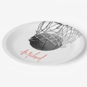 Black & White Basketball Ball & Net Your Name Papieren Bordje (Gekanteld)