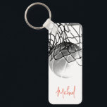 Black & White Basketball Ball & Net Your Name Sleutelhanger<br><div class="desc">I Love This Game. Popular Sports - Black & White Basketball Game Ball Image.</div>