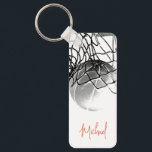 Black & White Basketball Ball & Net Your Name Sleutelhanger<br><div class="desc">I Love This Game. Popular Sports - Black & White Basketball Game Ball Image.</div>