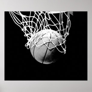 Black White Basketball Print Poster