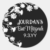 Black White Bat Mitzvah Party Favor Ronde Sticker (Voorkant)