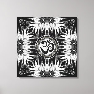 Black White Batik Om Sign Mandala New age Canvas