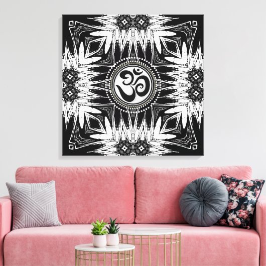 Black White Batik Om Sign Mandala New age Canvas (Insitu (Woonkamer))