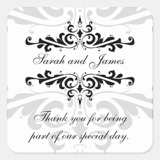 Black White Bedankt voor je bruiloft. Vierkante Sticker (Voorkant)