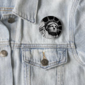 Black White beeld van Liberty New York Ronde Button 5,7 Cm (In situ)