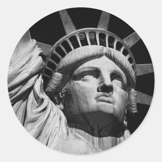 Black White beeld van Liberty New York Ronde Sticker (Voorkant)