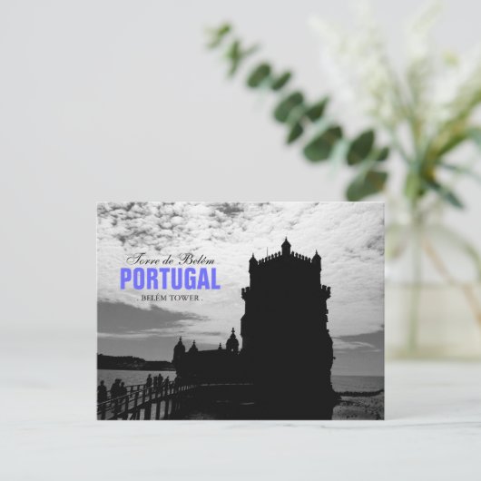Black White Belem Tower Silhouette 2 | Torre Belem Briefkaart (Staand voorkant)