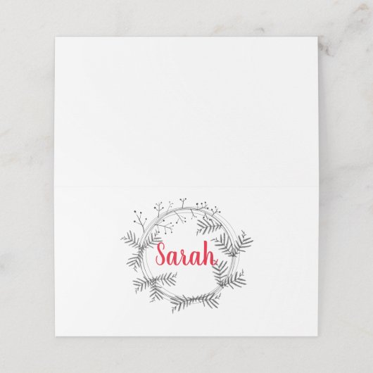 Black & White Berry Wreath | Roodborstellettering Plaatskaartje (Buitenkant ongevouwen)