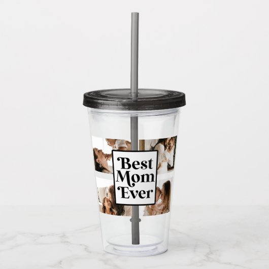 Black White Best mam Ever Custom Photo Afbeelding Acryl Drinkbeker (Voorkant)