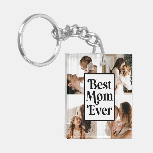 Black White Best mam Ever Custom Photo Afbeelding Sleutelhanger (Voorkant Links)