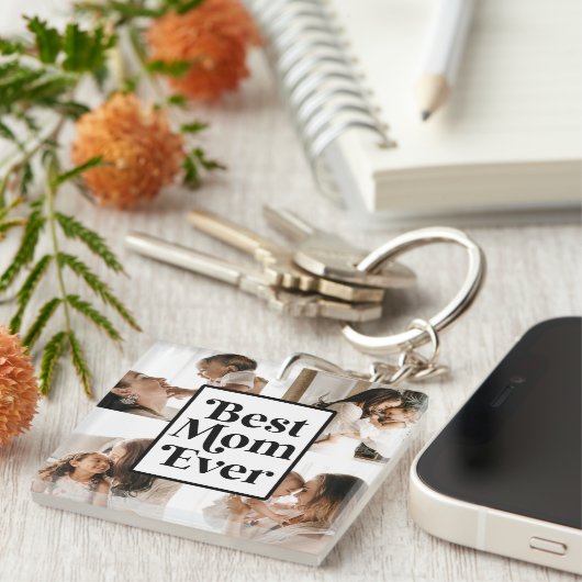 Black White Best mam Ever Custom Photo Afbeelding Sleutelhanger (Voorkant Rechts)