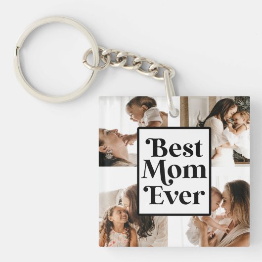 Black White Best mam Ever Custom Photo Afbeelding Sleutelhanger (Voorkant)