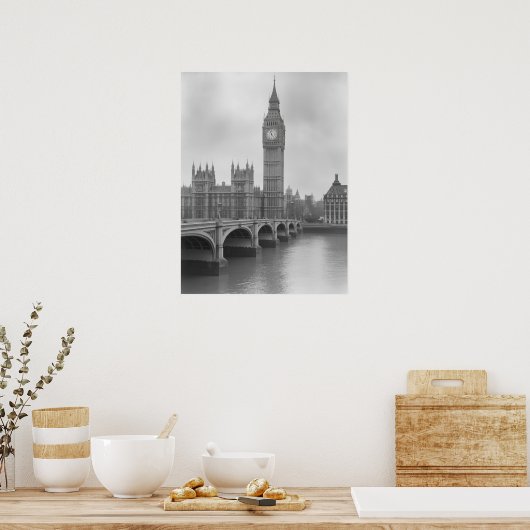 Black & White Big Ben -  bezienswaardigheid in Lon Poster (Keuken)