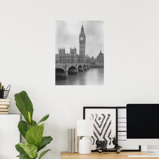 Black & White Big Ben -  bezienswaardigheid in Lon Poster (Thuiskantoor)