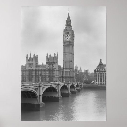 Black & White Big Ben -  bezienswaardigheid in Lon Poster (Voorkant)