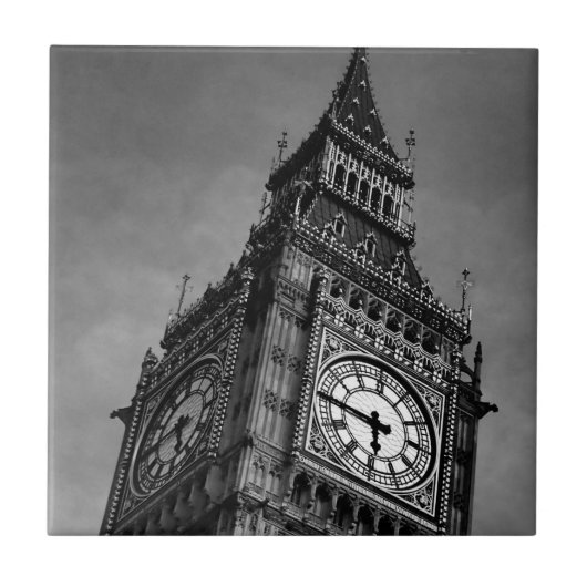 Black & White Big Ben Clock Tower Tegeltje (Voorkant)