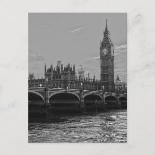 Black White Big Ben Tower Palace van Westminster Briefkaart (Voorkant)