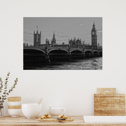 Black White Big Ben Tower Palace van Westminster Poster (Keuken)