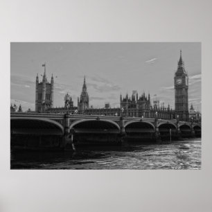 Black White Big Ben Tower Palace van Westminster Poster