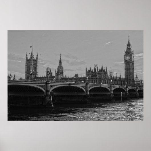 Black White Big Ben Tower Palace van Westminster Poster (Voorkant)