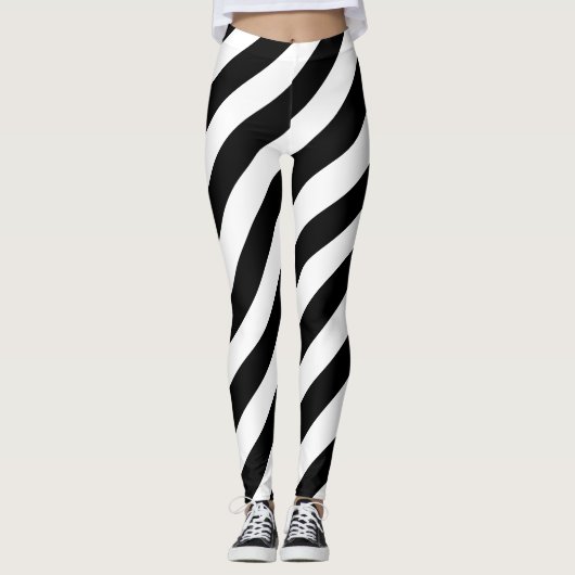 Black White Big Diagonal Stripe Pattern Leggings (Voorkant)