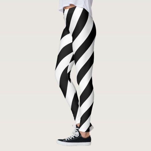Black White Big Diagonal Stripe Pattern Leggings (Links)