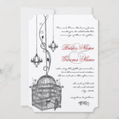 Black White Birdcage Chandelier Red Accent Wedding Kaart (Voorkant)