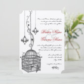 Black White Birdcage Chandelier Red Accent Wedding Kaart (Staand voorkant)