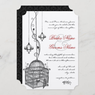 Black White Birdcage Chandelier Red Accent Wedding Kaart