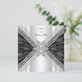 Black White Birthday Glitter Diamond Kaart (Staand voorkant)