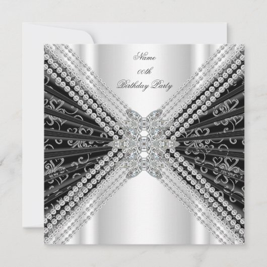 Black White Birthday Glitter Diamond Kaart (Voorkant)