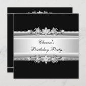 Black White Birthday Party Silver Jewel Afbeelding Kaart (Voorkant / Achterkant)