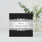 Black White Birthday Party Silver Jewel Afbeelding Kaart (Staand voorkant)