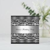 Black White Birthday Zebra Animal Jewel Kaart (Staand voorkant)