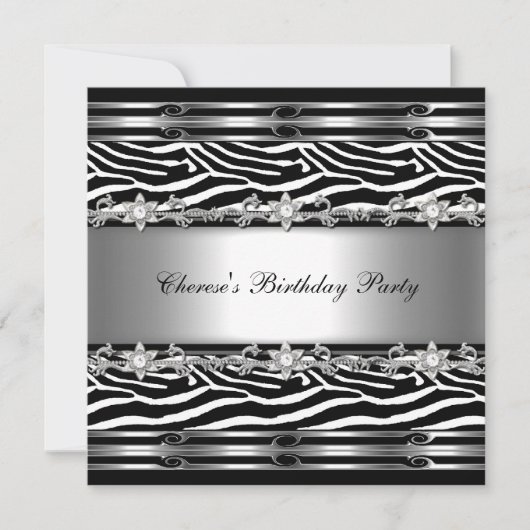 Black White Birthday Zebra Animal Jewel Kaart (Voorkant)