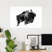 Black & White Bison Buffalo American Artwork Poster (Thuiskantoor)