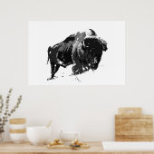 Black & White Bison Buffalo American Artwork Poster (Keuken)