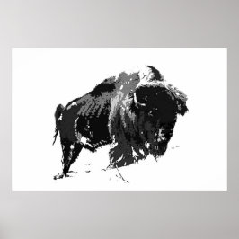 Black & White Bison Buffalo American Artwork Poster