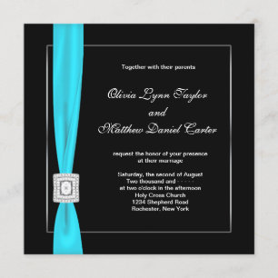 Black White Blauwgroen Blue Blauwgroen Bow Wedding Kaart