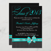 Black White Blauwgroen Polka Dot Afstuderen Invita Kaart (Voorkant / Achterkant)