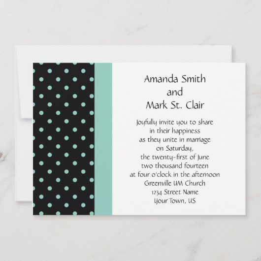 Black White Blauwgroen Polka Dots Weddenschap Kaart (Voorkant)
