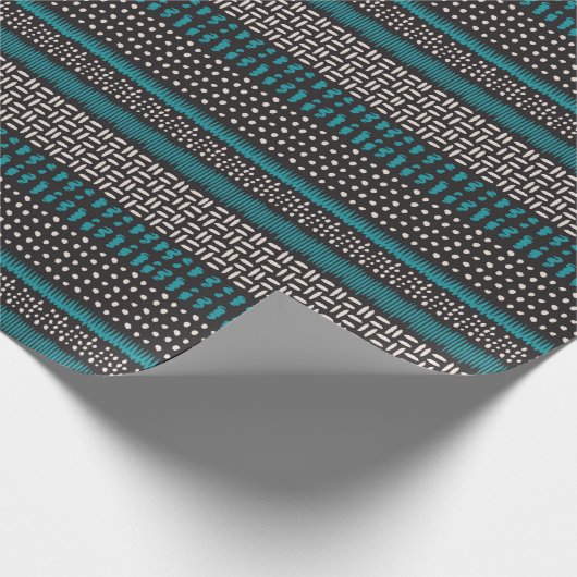 Black White Blauwgroen Stippen Spots Zigzags Patte Cadeaupapier (Hoek)