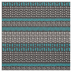 Black White Blauwgroen Stippen Spots Zigzags Patte Stof