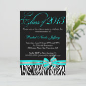 Black White Blauwgroen Zebra Invitation Kaart (Staand voorkant)