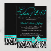 Black White Blauwgroen Zebra Invitation Kaart (Voorkant / Achterkant)
