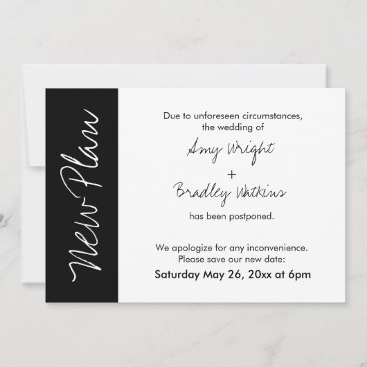 Black White Block New Plan Postponed Wedcard Kaart (Voorkant)