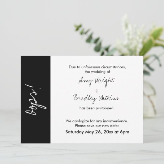 Black White Block Oops. Uitgestelde bruiloft Kaart (Staand voorkant)